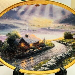Thomas Kinkade “Emerald Isle Cottage” Oval Plate with Stand